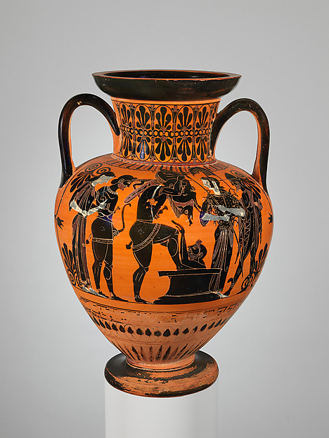 A Greek amphora showing Ajax carrying the body of Achilles